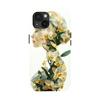 Woman Silhouette Double Exposure White Orchids