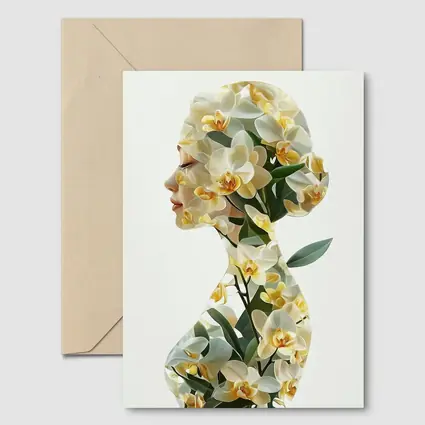 Woman Silhouette Double Exposure White Orchids