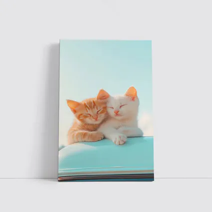 Two Kittens Cuddling Against Light Blue Sky