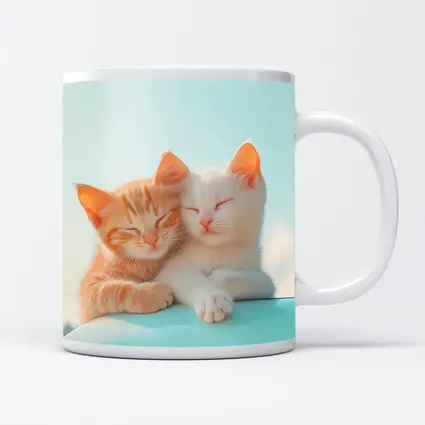 Two Kittens Cuddling Against Light Blue Sky