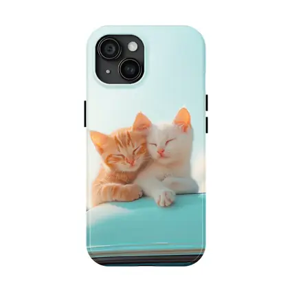 Two Kittens Cuddling Against Light Blue Sky