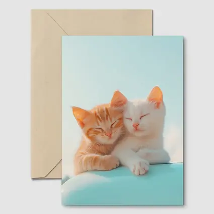 Two Kittens Cuddling Against Light Blue Sky