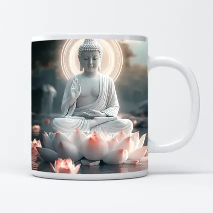 White Buddha Lotus Flower Glowing Halo Water