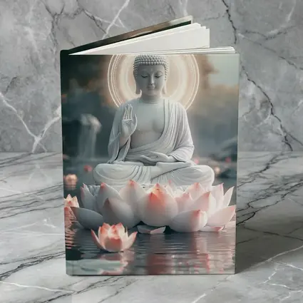 White Buddha Lotus Flower Glowing Halo Water