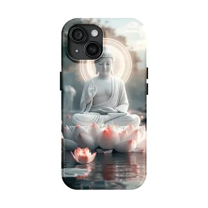 White Buddha Lotus Flower Glowing Halo Water