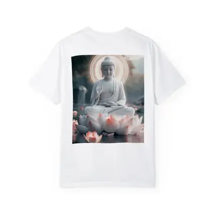 White Buddha Lotus Flower Glowing Halo Water