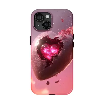Glowing Pink Heart Stone Cosmic Art