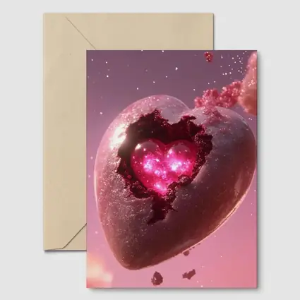 Glowing Pink Heart Stone Cosmic Art