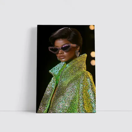 Glam Woman Crystal Sunglasses Green Sequin Jacket