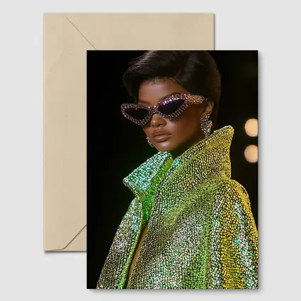 Glam Woman Crystal Sunglasses Green Sequin Jacket