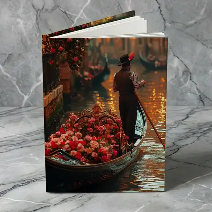 Gondolier On Venice Canal With Roses
