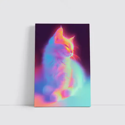 Neon Glowing Cat Pastel Rainbow Dark Background