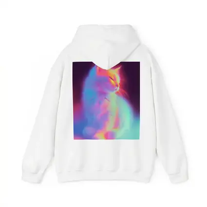 Neon Glowing Cat Pastel Rainbow Dark Background