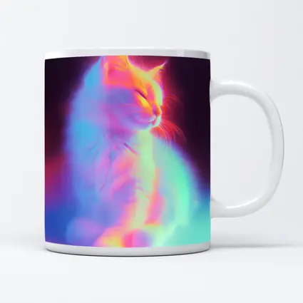 Neon Glowing Cat Pastel Rainbow Dark Background