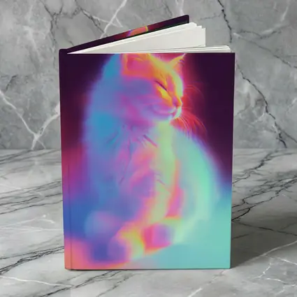 Neon Glowing Cat Pastel Rainbow Dark Background