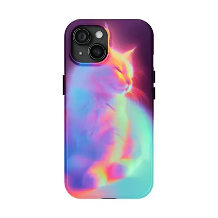 Neon Glowing Cat Pastel Rainbow Dark Background