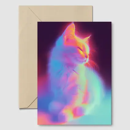 Neon Glowing Cat Pastel Rainbow Dark Background