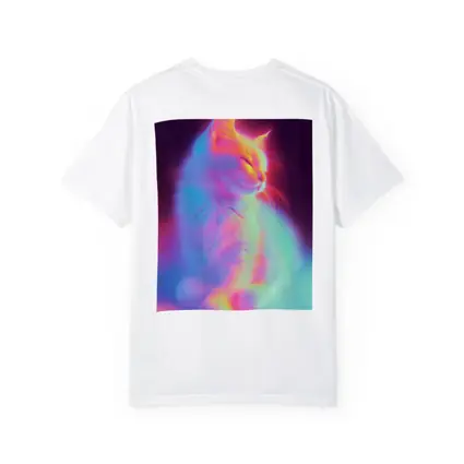 Neon Glowing Cat Pastel Rainbow Dark Background