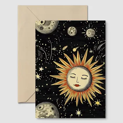 Celestial Sun Face Black Space Art