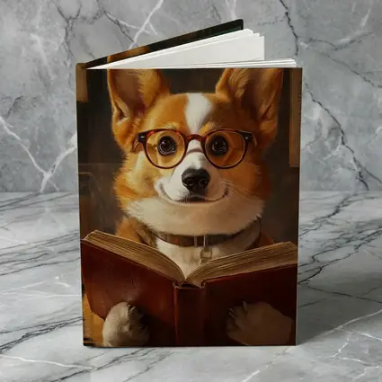 Corgi Dog Reading Book With Glasses