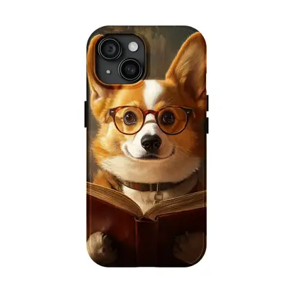 Corgi Dog Reading Book With Glasses