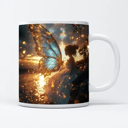 Fairy Girl Butterfly Wings Golden Sunset Water