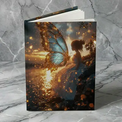 Fairy Girl Butterfly Wings Golden Sunset Water