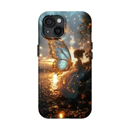 Fairy Girl Butterfly Wings Golden Sunset Water