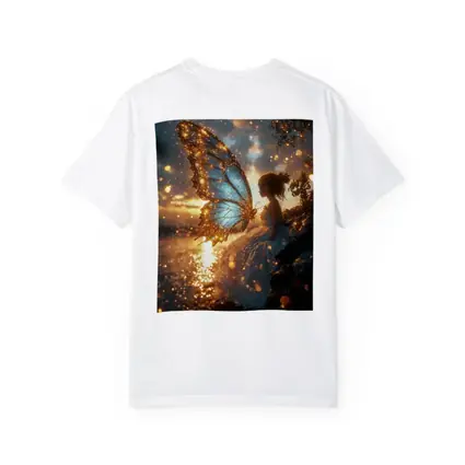 Fairy Girl Butterfly Wings Golden Sunset Water