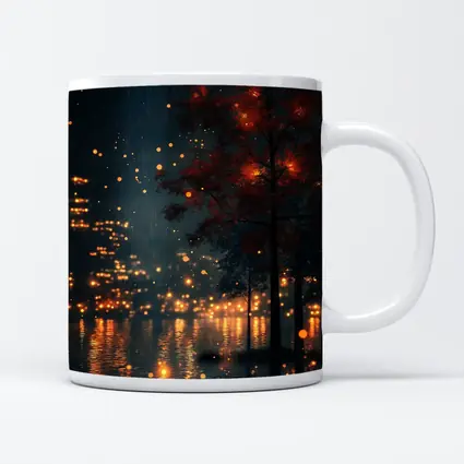 Rainy City Night Glowing Trees Reflections