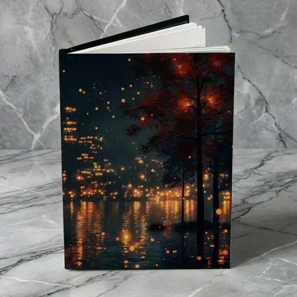 Rainy City Night Glowing Trees Reflections