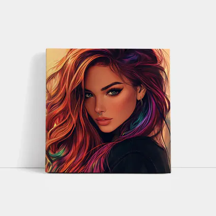 Colorful Hair Woman Portrait Digital Art Style