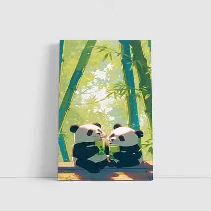 Two Pandas Drinking Tea Bamboo Forest
