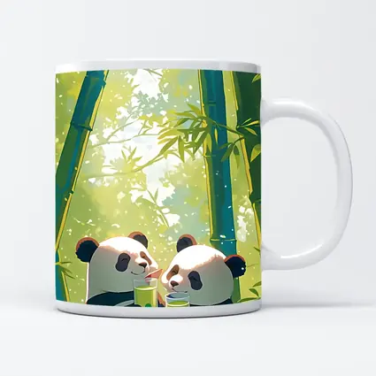 Two Pandas Drinking Tea Bamboo Forest