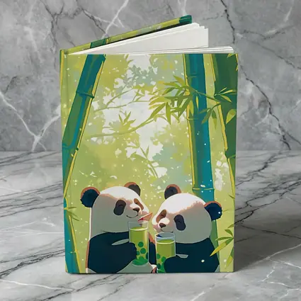 Two Pandas Drinking Tea Bamboo Forest