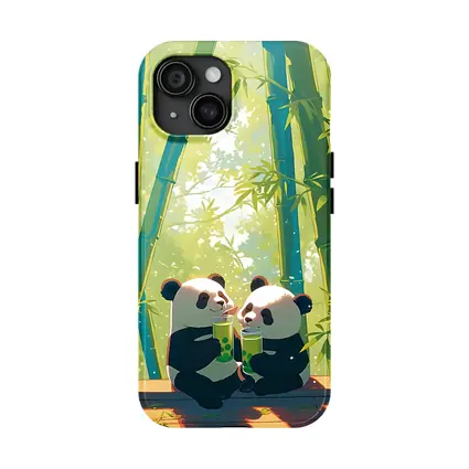 Two Pandas Drinking Tea Bamboo Forest
