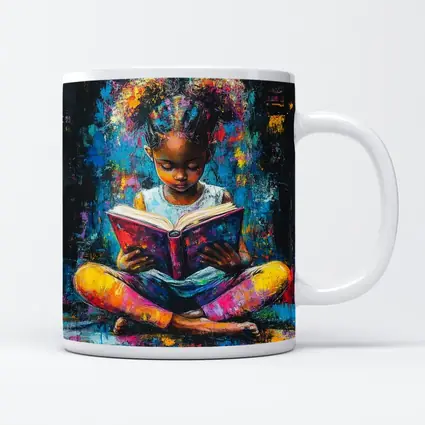 Young Girl Reading Book Colorful Painting Art