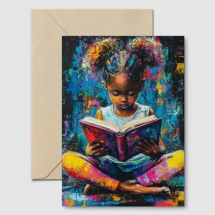 Young Girl Reading Book Colorful Painting Art