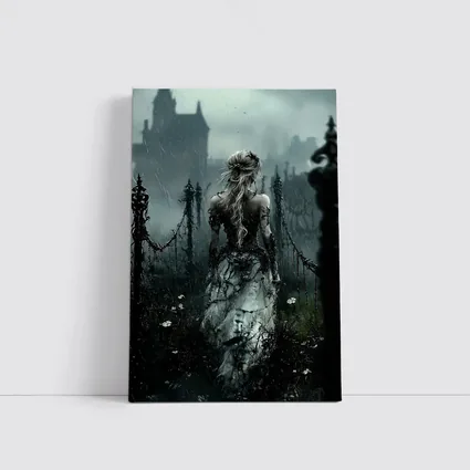 Gothic Woman Dark Rainy Castle Fantasy Art