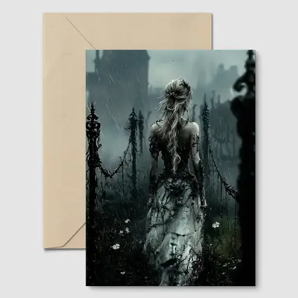 Gothic Woman Dark Rainy Castle Fantasy Art