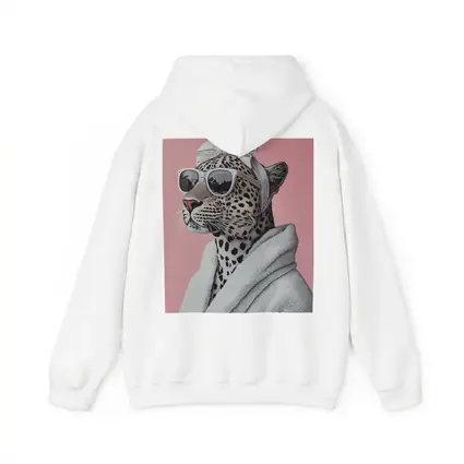 Cheetah Wearing Sunglasses White Robe Pink Background