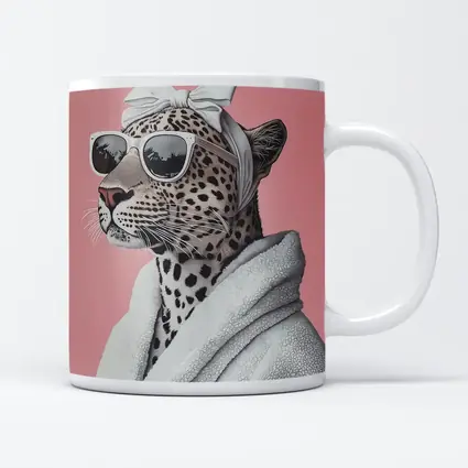 Cheetah Wearing Sunglasses White Robe Pink Background