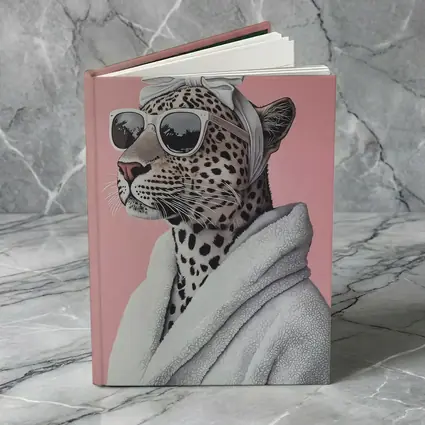 Cheetah Wearing Sunglasses White Robe Pink Background