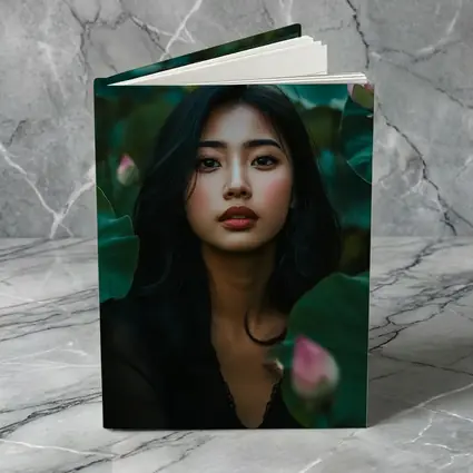 Asian Woman Portrait Among Lotus Flowers