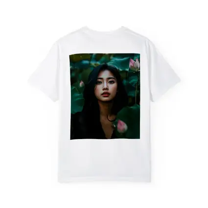 Asian Woman Portrait Among Lotus Flowers