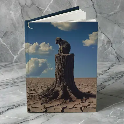 Monkey Sitting On Stump Cracked Desert Sky
