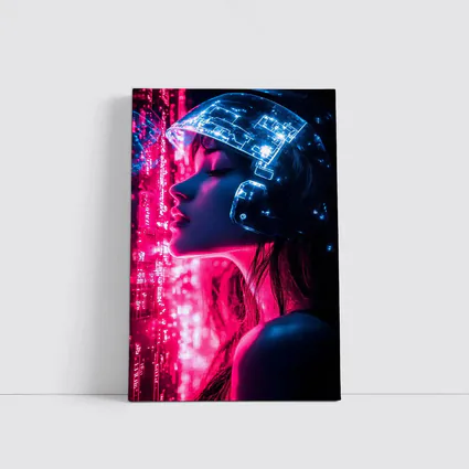Cyberpunk Woman Neon Circuit Helmet Dark