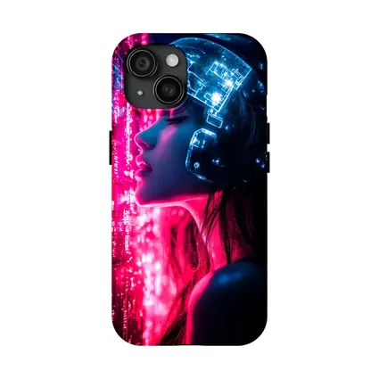 Cyberpunk Woman Neon Circuit Helmet Dark