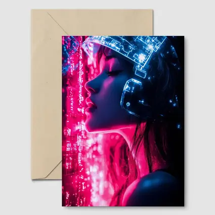 Cyberpunk Woman Neon Circuit Helmet Dark