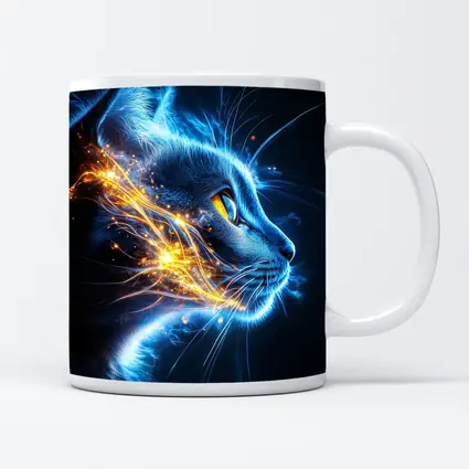 Blue Neon Cat Portrait Dark Background
